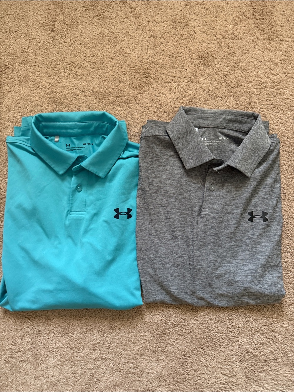 2 Men’s Under Armour Polo Shirts Turquoise & Gray